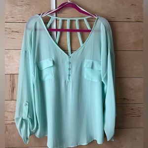 Sea foam‎ green light teal V-Neck Flowy Blouse